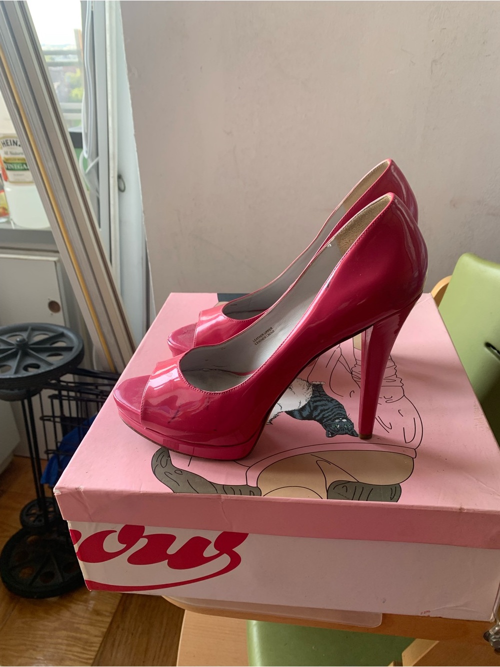 Vera Wang Lavender Hot Pink Patent Peep-Toe Platform Pumps